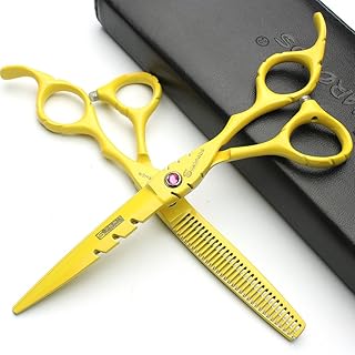 5 opciones de color 6.0 'adelgazamiento del pelo profesional tijeras japonesas corte de pelo corte de las tijeras del peluquero de salón de (amarillo scissors set)