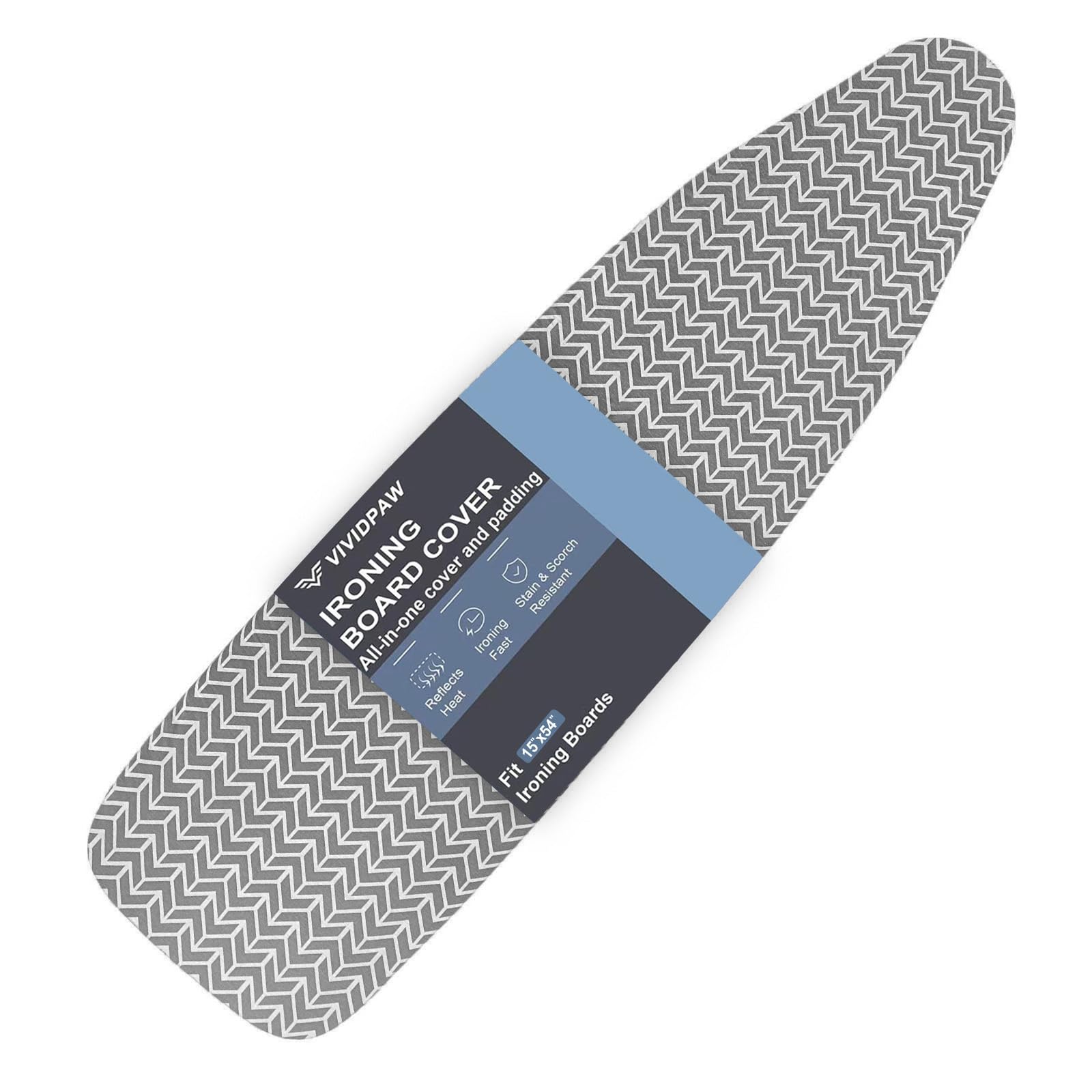 VividPaw Funda y almohadilla para tabla de planchar con acolchado grueso y borde elástico, resistente a quemaduras y manchas, fundas de tabla de hierro de alta resistencia, color gris (Chevron)