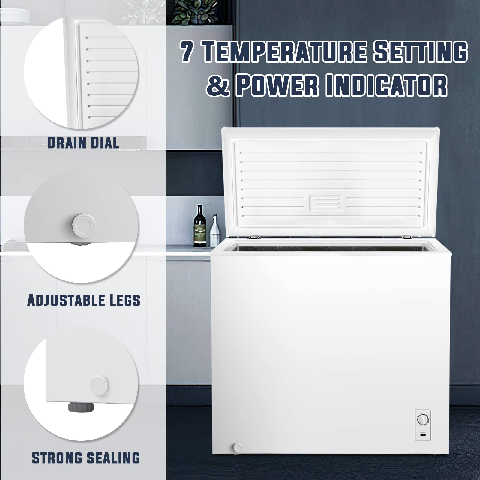 Antarctic Star 7.0 Cu. Ft Chest Freezer 6.8℉To -4℉ Free Standing Top Open Door Compact Freezer With Adjustable Temperature Defrost Water Drain/Power Saving White on Fridge.com - View 3