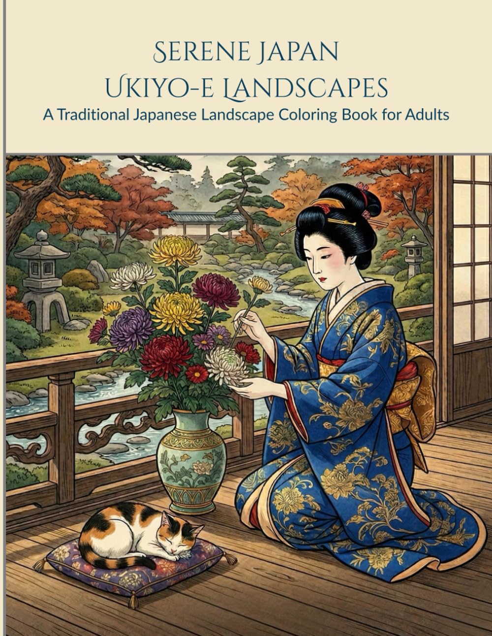Serene Japan: Ukiyo-e Landscapes: A Traditional Japanese Landscape Coloring Book for Adults:50 Intricate Woodblock-Style Designs of Edo Period ... and Relaxation (KintsugiPiece Coloring Books)
