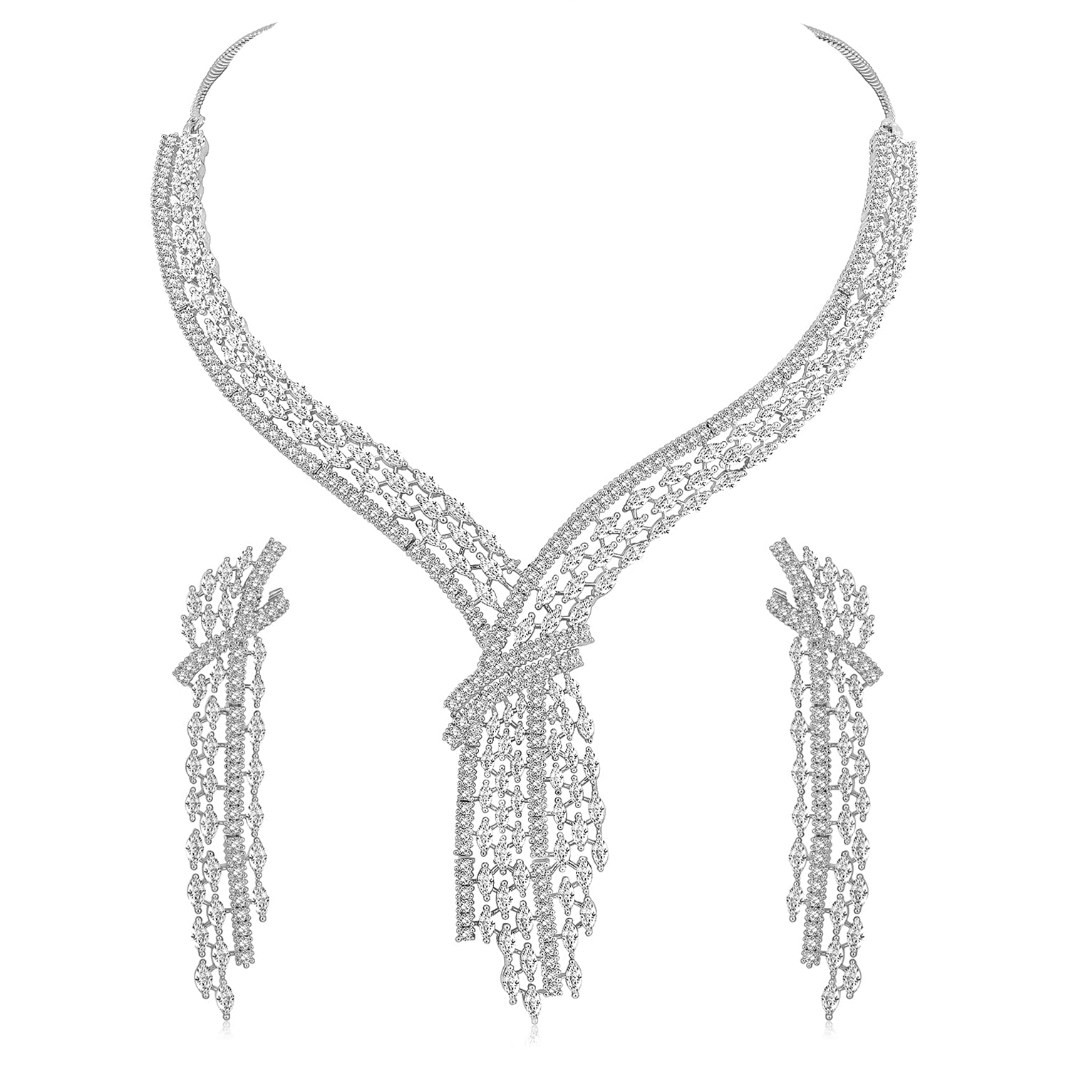 Peora Rose Gold Plated Cubic Zirconia Studded Necklace & Dangle Earring Contemporary Stylish Jewellery Set for Women (B0D33CZNHV) Amazon Price History, Amazon Price Tracker
