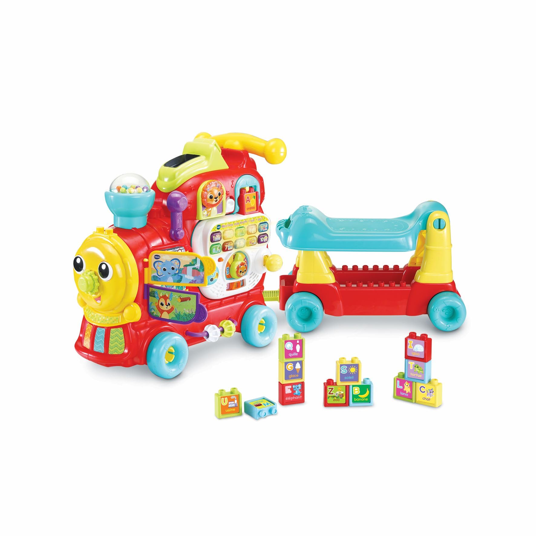 VTech Edo, Maxi Tren para Montar a Caballo, Tren eléctrico y Juguete multiactividad 7 en 1, Juego de Formas con más de 270 Sonidos, melodías y Bloques educativos, Idioma Italiano, Pilas Incluidas,