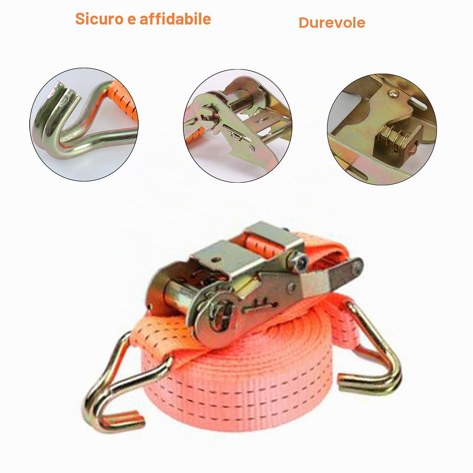 Cinghia a Cricchetto - Cinghie di Tensione con Cricchetto, 2 x 2000 kg 6 m Cinghie di Fissaggio Ratchet Tie Downs Cinghie di Tensione Con on Cricchetto e Gancio Cinghie Per Trasporto Merce(Arancione)