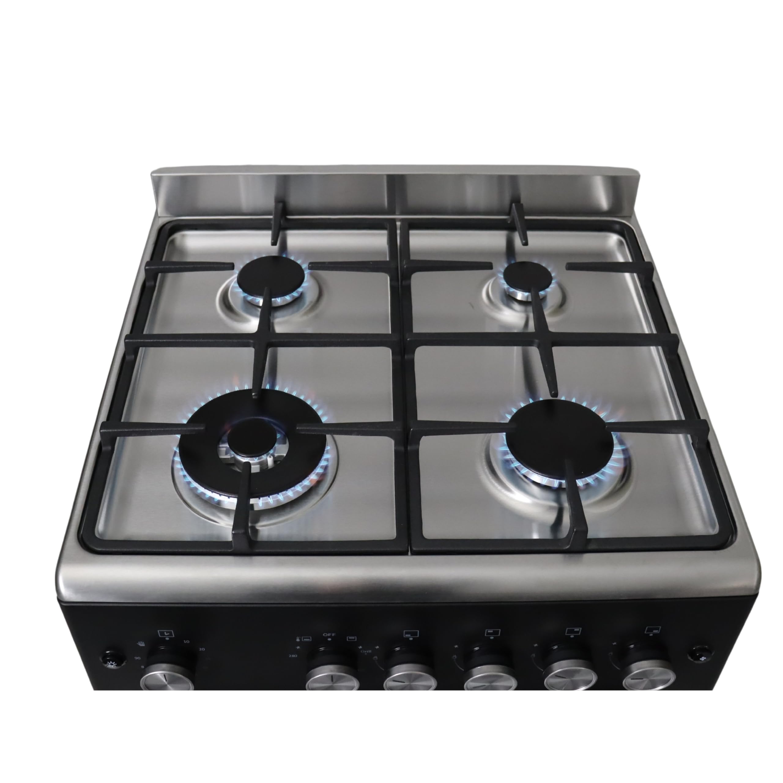 Gasline SHGG6060FGWB Gasstandherd Gaskochfeld WOK Brenner Gasbackofen mit Thermostat Grill Timer 60 cm Edelstahl Schwarz Erdgas LPG