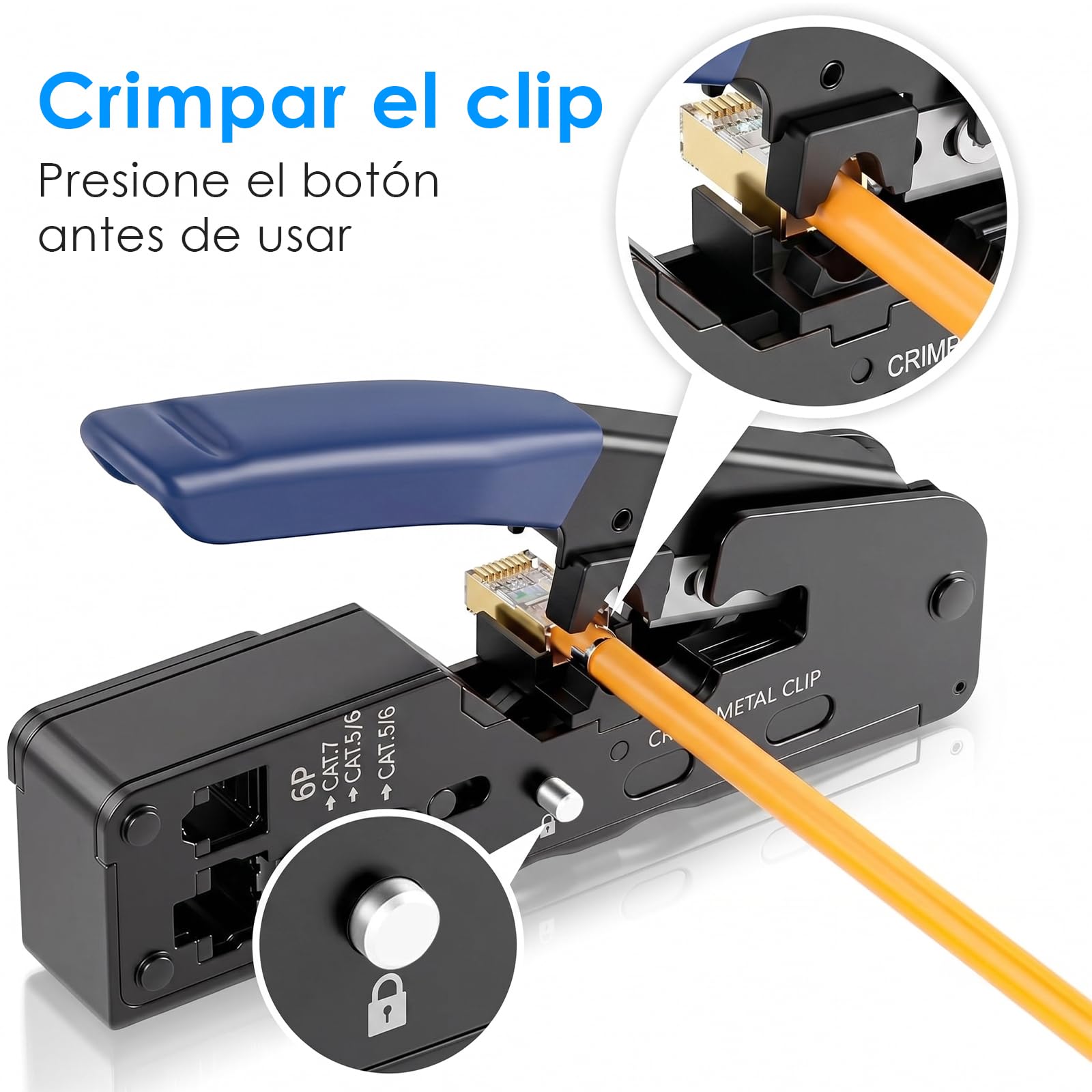 Juego de herramientas de red RJ45, pase de crimpado para Cat7 Cat6 Cat5, probador de cable LAN, herramienta LSA, 10 x clavijas RJ45, 4 x conectores sin herramientas Cat7, para RJ11 RJ12