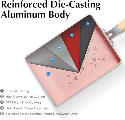 Miniatura 3 de ROCKURWOK Sartén para tortilla japonesa antiadherente Tamagoyaki, sartén rectangular para tamago, sartén pequeña, 7 x 6 pulgadas, color rosa