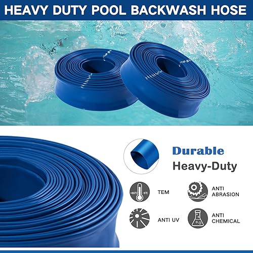 Miniatura 2 de Eastrans Manguera de lavado a contracorriente de piscina de 2 x 100 pies, manguera plana de descarga resistente para piscina, mangueras de drenaje