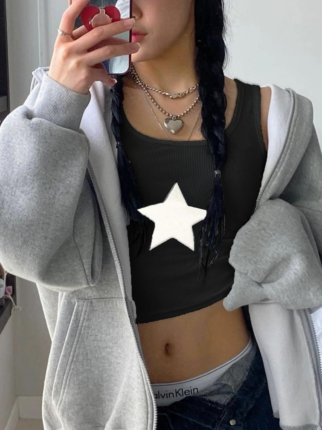 LQI Women's Tank Tops Vintage Racerback Crop Tops Star Embroidered Rib Y2K Sleeveless Summer Tops - Image 3