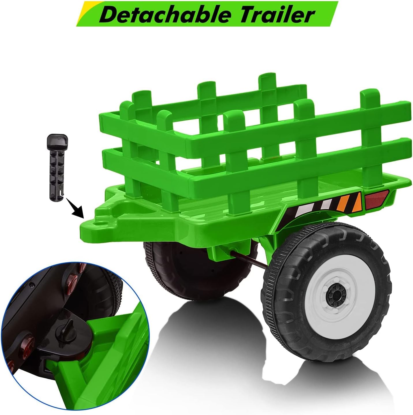12V Kids Ride On Tractor Battery Powered Electric Tractor with Trailer, EVA Treaded Tires, LED Headlights, Remote Control, 2+1 Gear Shift, MP3, USB (Green)