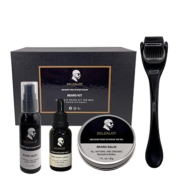Beard Growth Kit Mens Beard Care Kit Grooming Set 5 Pieces Beard Products with Wash, Oil Serum, Balm and a Gift Box for Men Self Care
