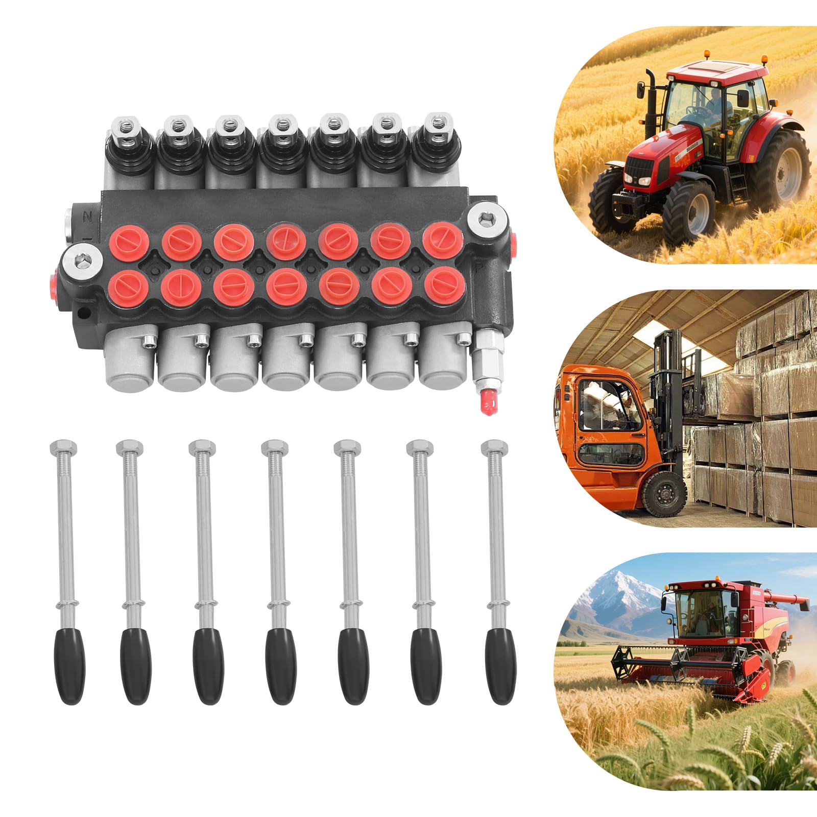 Valvola idraulica P40 7 valvole monoblocco con controllo joystick, valvola direzionale per trattore, centralina idraulica con 7 leve, bobina e regolatore per spaccalegna caricatore