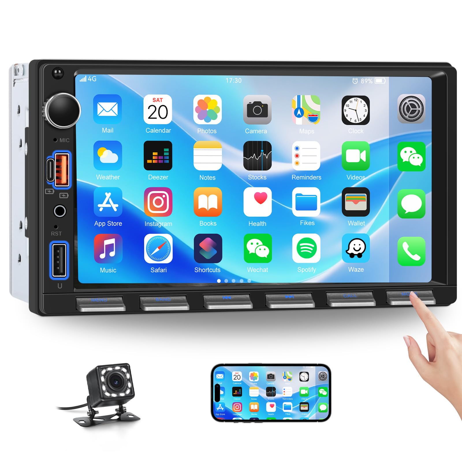 Photo 1 of [Upgrade] Double Din Car Stereo with Bluetooth,7 Inch Touch Screen 2 Din Car Radio with FM Radio EQ Mirror Link SWC USB/Type-C/Aux-in Ports+Backup Camera