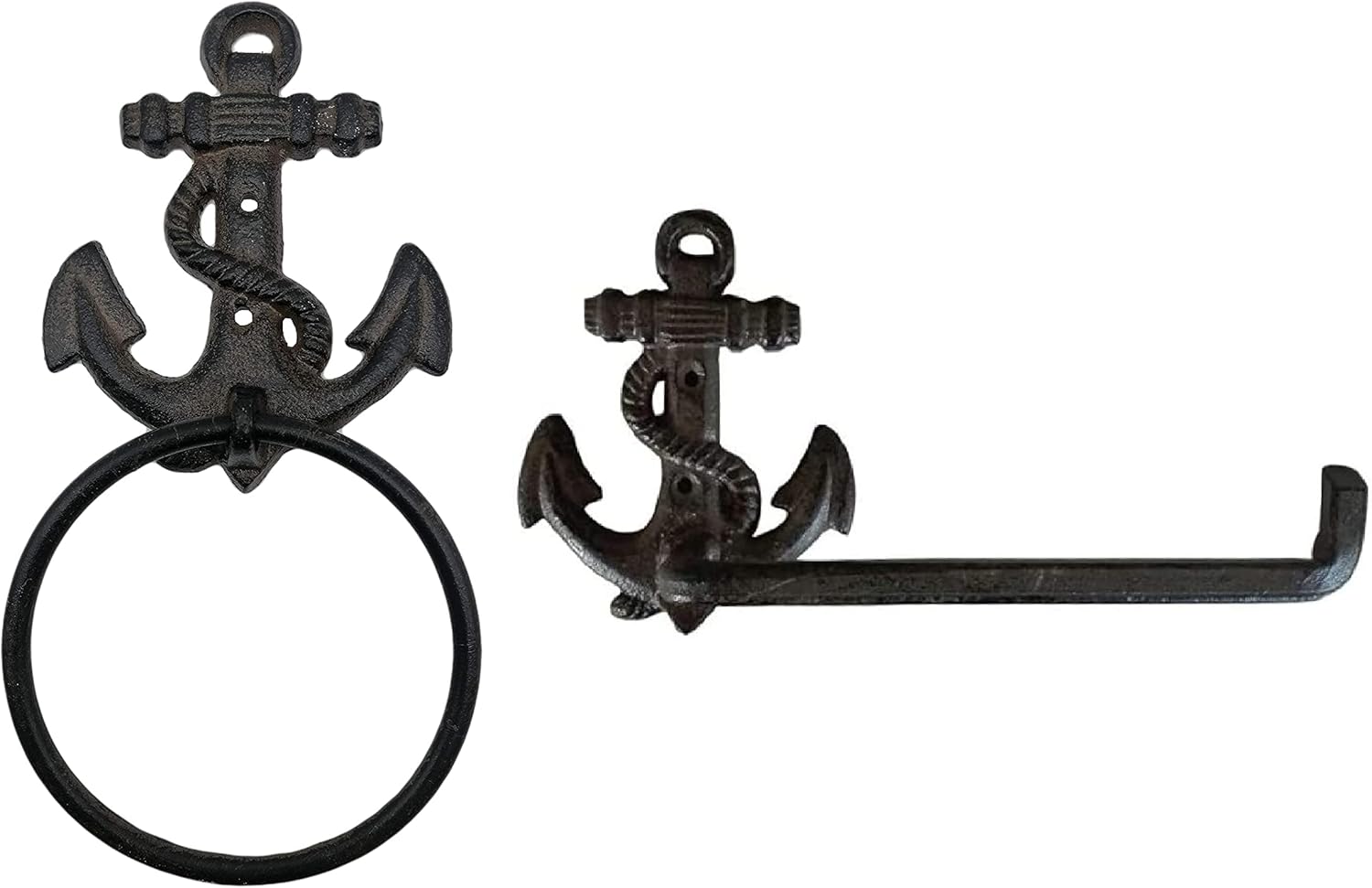 Comfy Hour Antique & Vintage Interior Decor Collection Cast Iron Anchor Toilet Paper Holder Bundle with Towel Ring