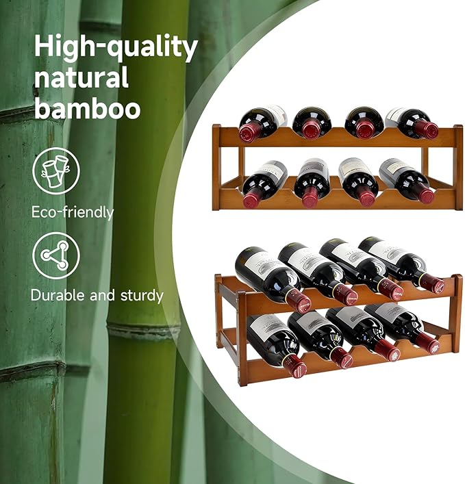 Estante para Vinos de Bambú, 2 Niveles, Capacidad 8 Botellas miniatura 5