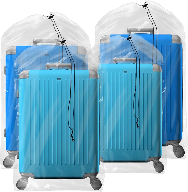 Luggage Covers for Suitcase Set of 4 – Dustproof Suitcase Covers for Luggage Moving Bags – Durable PE Storage Clear Plastic Bags – 31 x 62 Inch Drawstring Luggage Protector Suitcase Cover
