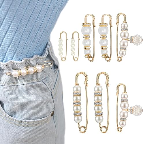 8 piezas de broches de perlas, pines de seguridad para ropa, pantalones de vestir, falda, cárdigan, collar, broches de perlas de imitación con