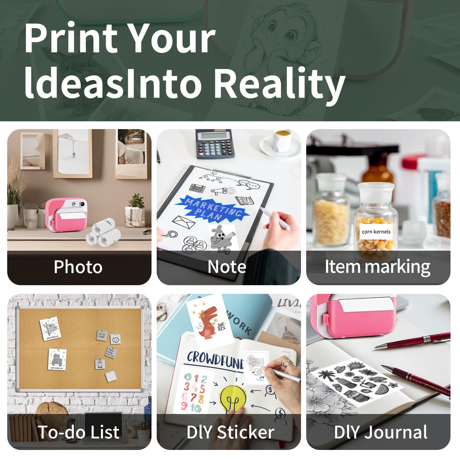 Pack de 10 Rollos de Papel Adesivo para Mini Impresora, Papel Termico para Cámara, Rollo para Impresora Térmica, Fácil de Reemplazar, Compatible con la mayoría de las cámaras de impresión.