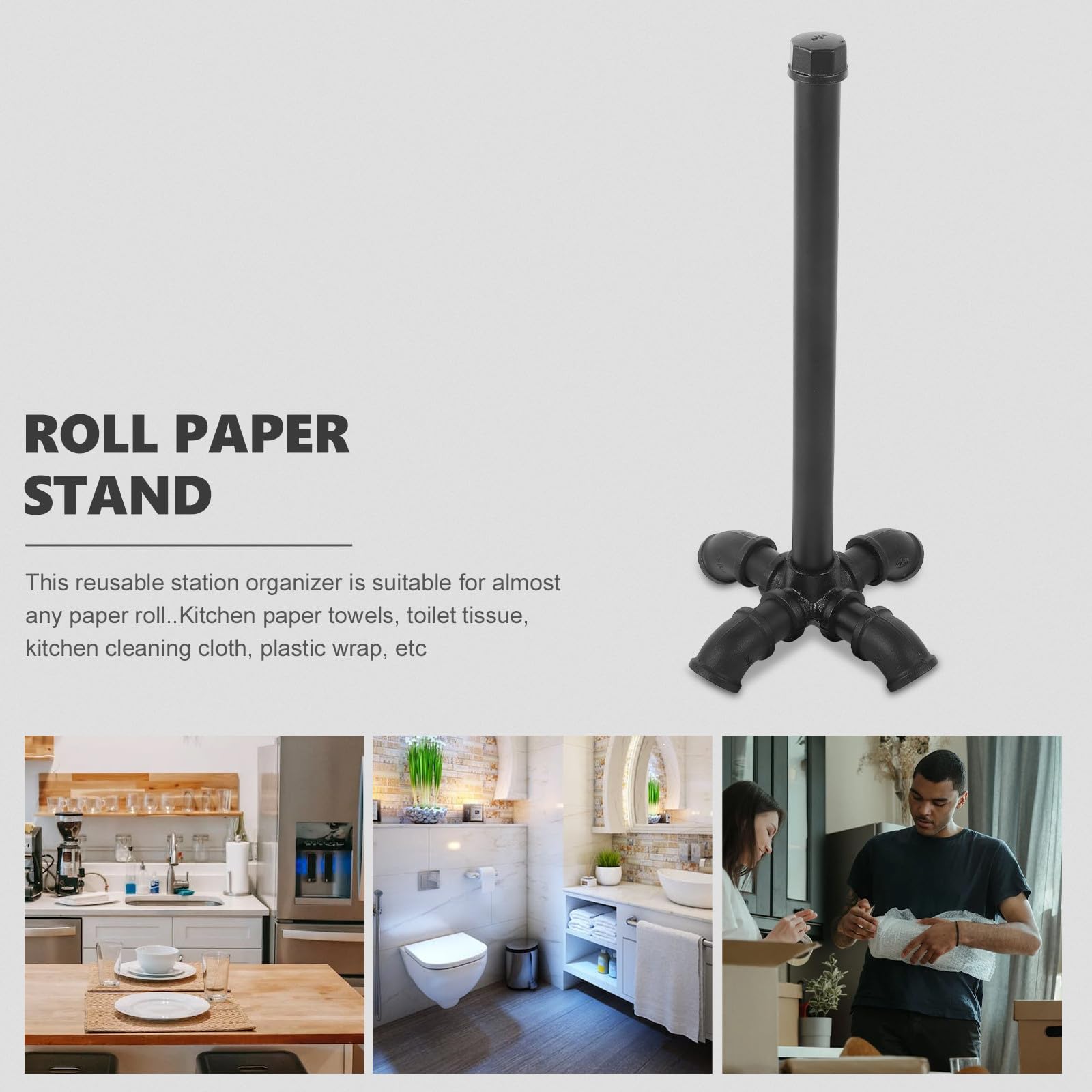 Portarrollos de Papel de Hierro Negro, de Sobremesa para Cocina