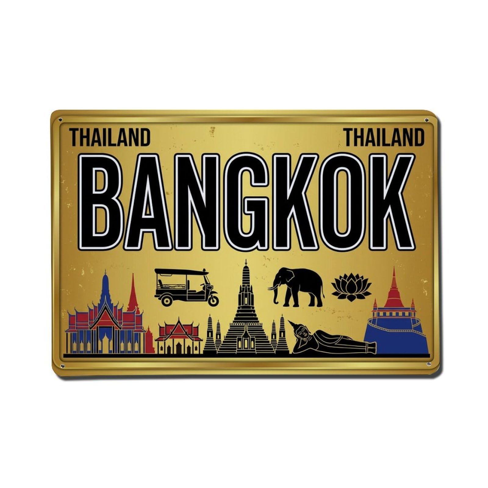 Cxhjca 8X12inch(20X30cm) Vintage Travel Bangkok Thailand Temple Tuk Metal Tin Sign