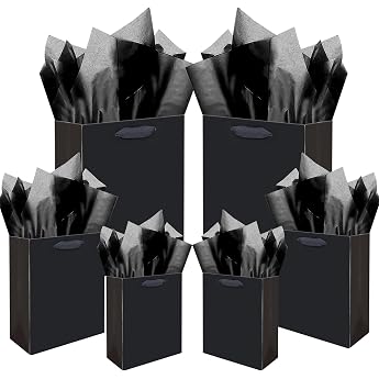 Gcardis Black Gift Bags with Tissue Paper in Various Sizes Pack of 10 Gift Bags for Birthday 2 Pieces Large 13 inches 4 Pieces Medium 9 inches 4 Pieces Small 6 inches Tissue Paper
