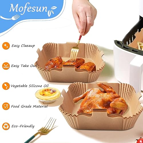 Miniatura 5 de Fresh 103 paquetes de forro de papel desechable para freidora de aire, hojas de cesta antiadherentes, papel pergamino sin blanquear para hornear,