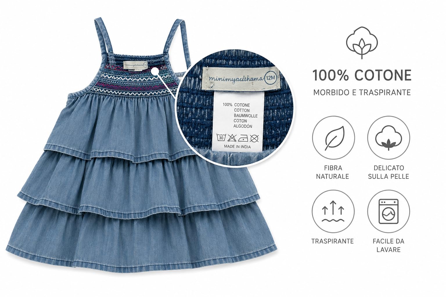 Mayoral Vestito Bambina in Cotone, Abito con Ricamo e Gonna a Balze, Stile Elegante per Primavera Estate