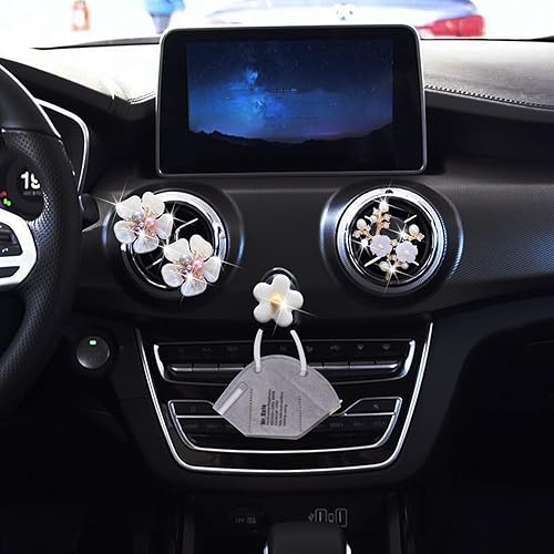 Miniatura 7 de Pearl Daisy AromaBoost - Difusores para automóvil, 3 piezas con gancho para máscara y decoración de diamantes de imitación