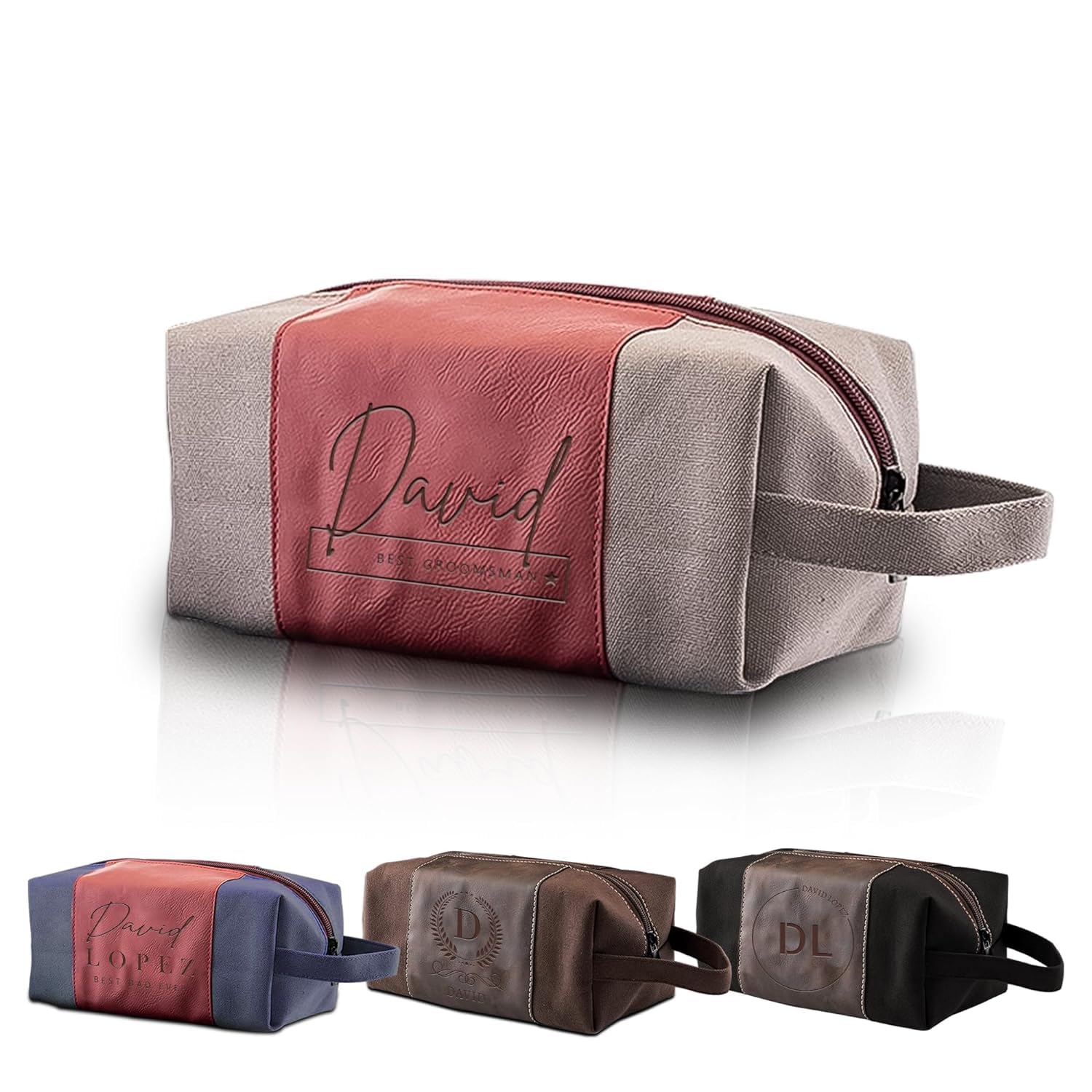 Neceser personalizado – Bolsa de viaje personalizada para artículos de aseo personal, organizador impermeable espacioso, ideal para hombres y regalos, Beige, Personalizable
