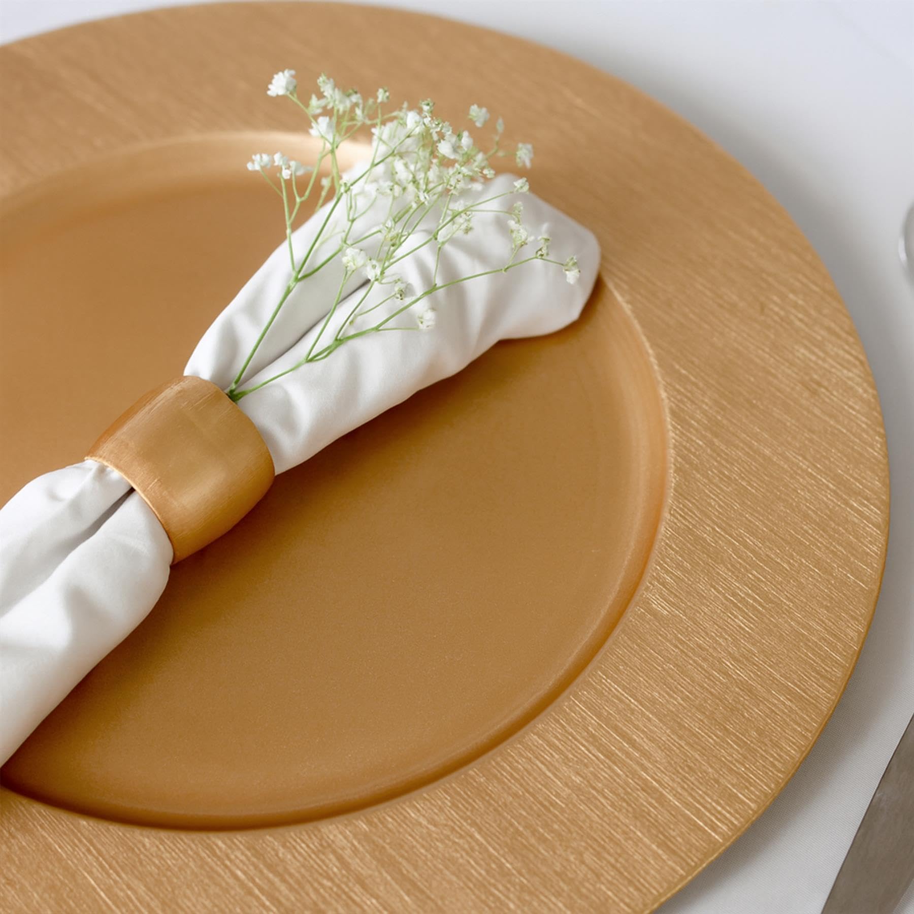 Argon Tableware Assiettes de Présentation Rondes - 33cm - Côte d'Or - 6x Réutilisable Dur Plastique Mise en Place de la Table du Dîner Mariage Fête Décor Décoratif Service Vaisselle Sets de Table