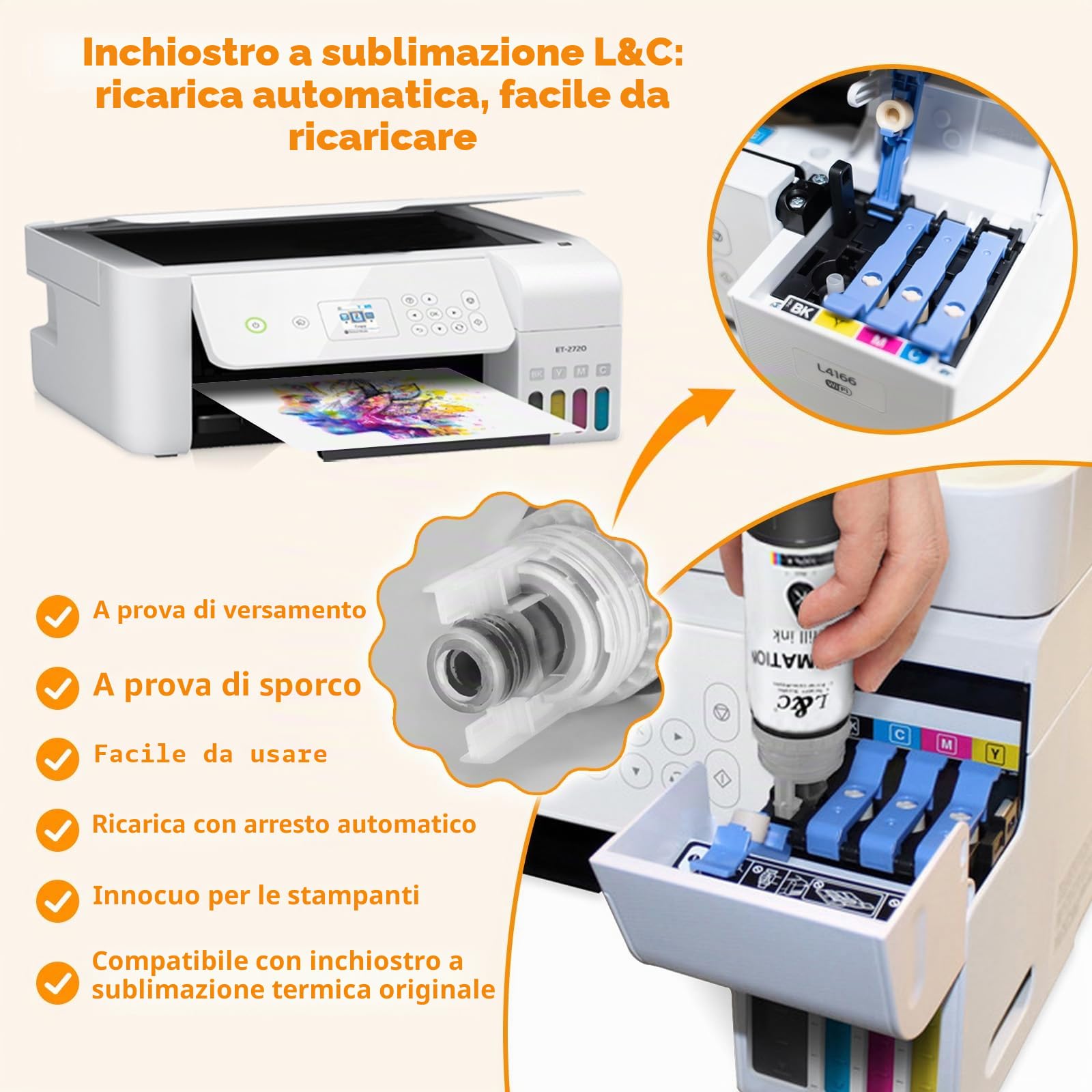 L&C Inchiostro a sublimazione per stampante Eco Tank, bottiglie di ricarica per inchiostro a sublimazione compatibile per ET-1810 ET-2850 ET-2860 ET-2870 ET-2810 ET-2820 ET-15000 ET-14000 ET-4800 ET