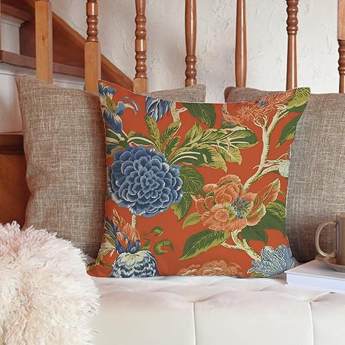 Miniatura 6 de ArogGeld Fundas de cojín naranja y azul oscuro con peonía floral de granja de peonía naranja y azul chinoiserie decoración del hogar, funda de cojín