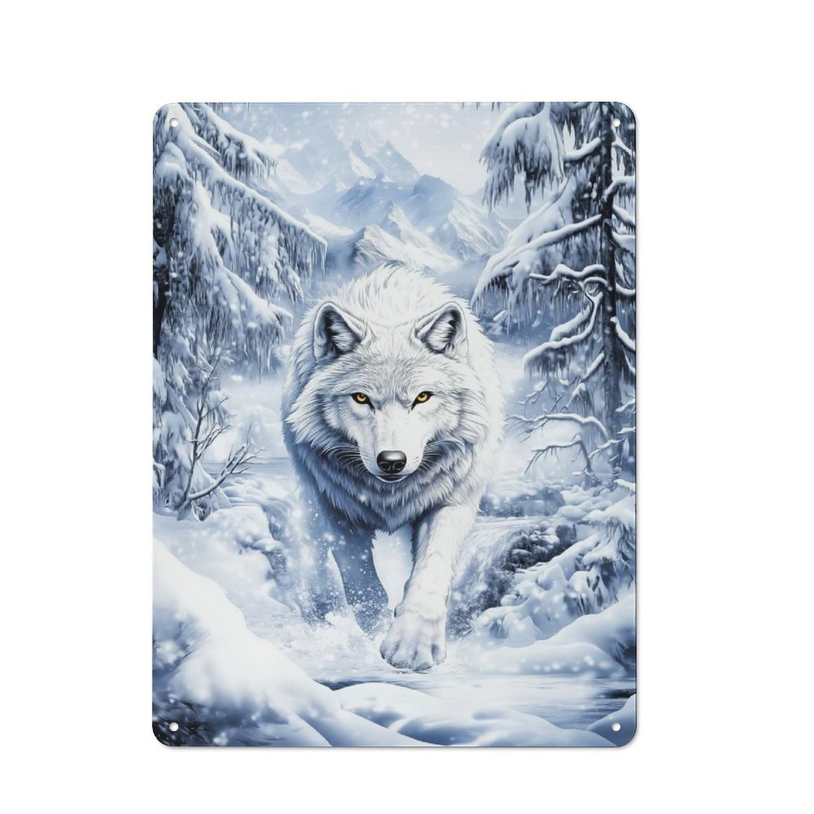 Junmoney Style-4 White Wolf In Winter Retro Tin Sign 40X30cm For Café Or Restaurant, Housewarming Wall Decor For People Furnishing Café And Restaurant