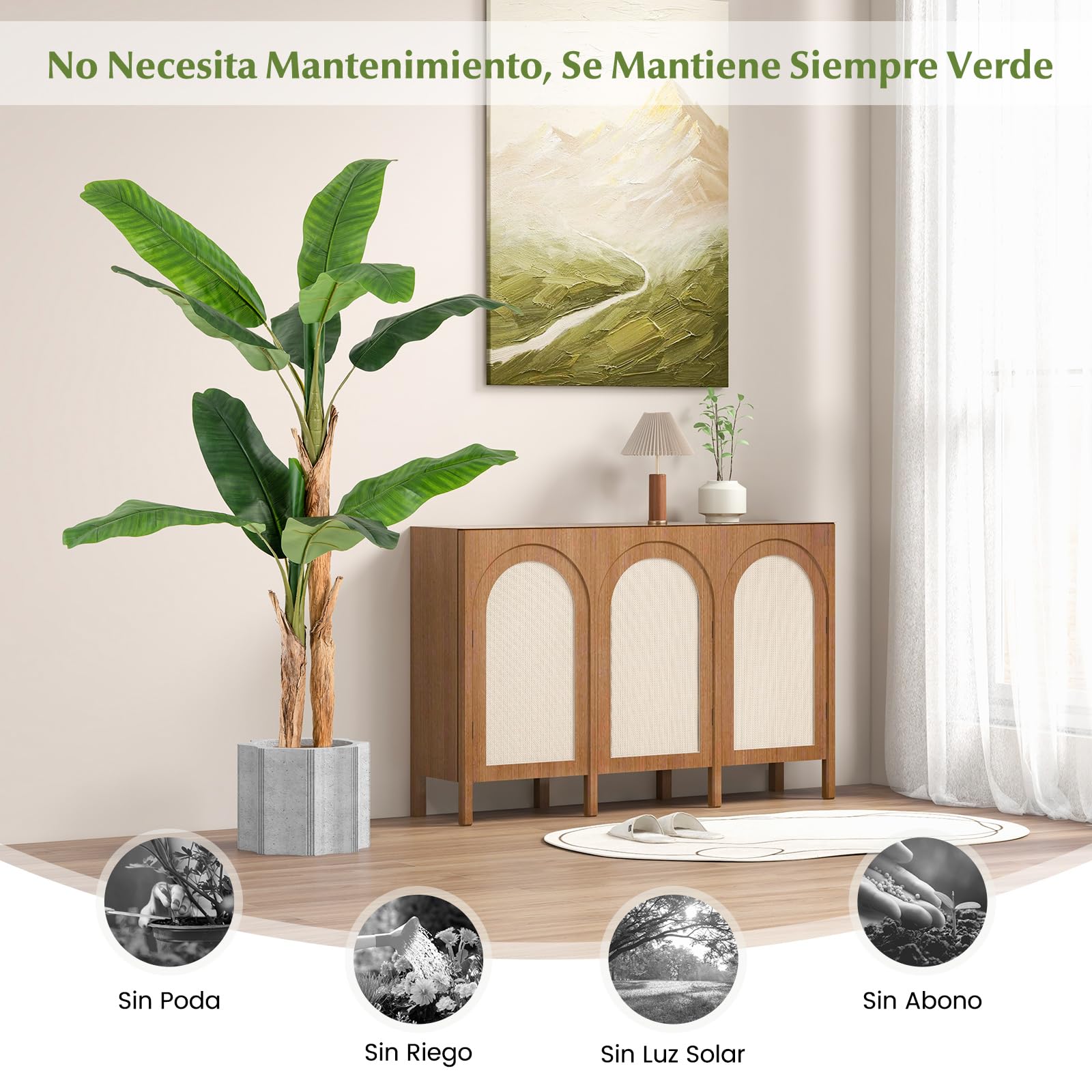 COSTWAY Plátano Artificial, Platanera Artificial con 27 Hojas Grandes y Macetero, Platanera Decorativa para Oficina Terraza Jardín Salón Hogar, Planta Artificial, Verde (165 cm)