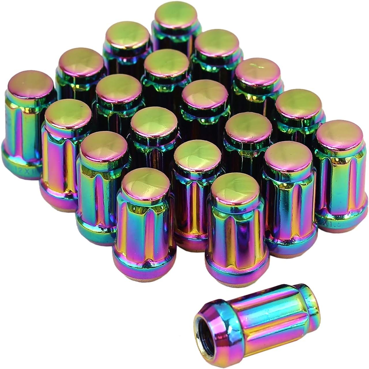 Smart Parts 20 PC 12x1.25 Neo Chrome Closed End Spline Drive Acorn Lug Nuts Key 1.4" Length