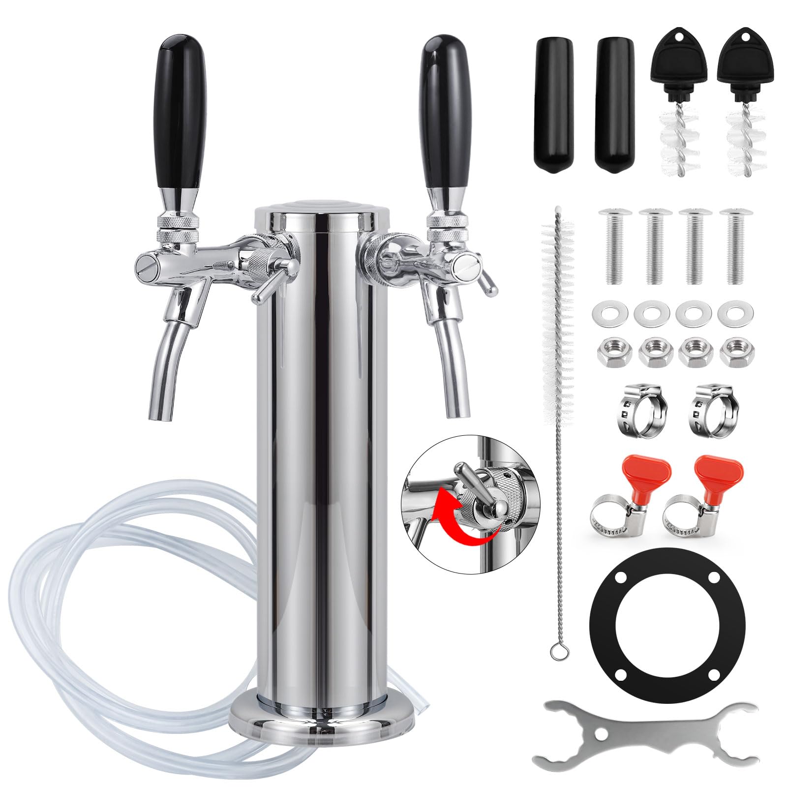 FERRODAY Upgraded Long Shank Faucet Kegerator Tower, Dual Adjustable Tap