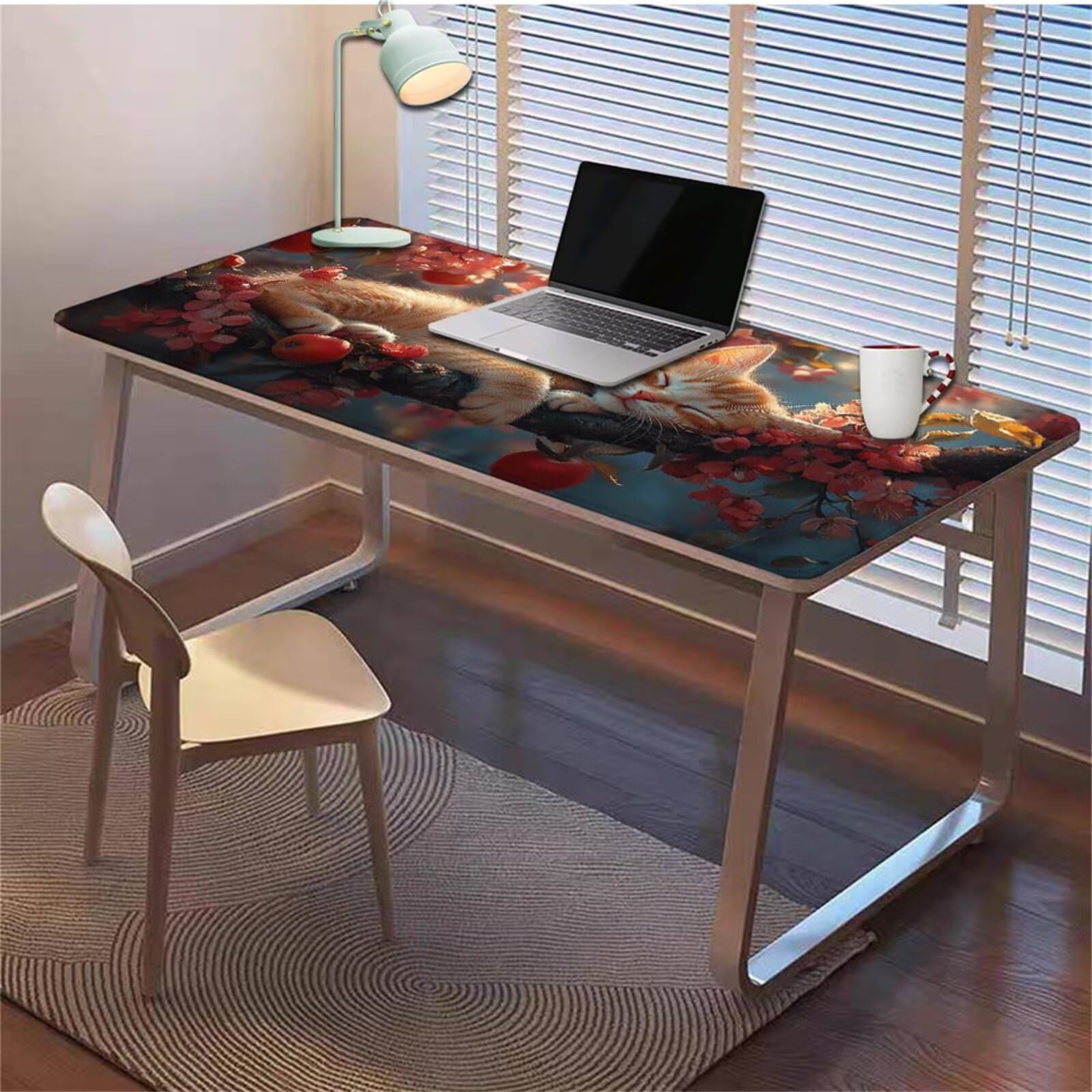 Gamingowa podkładka pod mysz 1200 x 600 x 3 mm, XXL, wodoszczelna, odporna na ścieranie, z przyszytymi krawędziami, podkładka na biurko, poprawia prędkość i precyzję, do laptopa, komputera, wzór kota