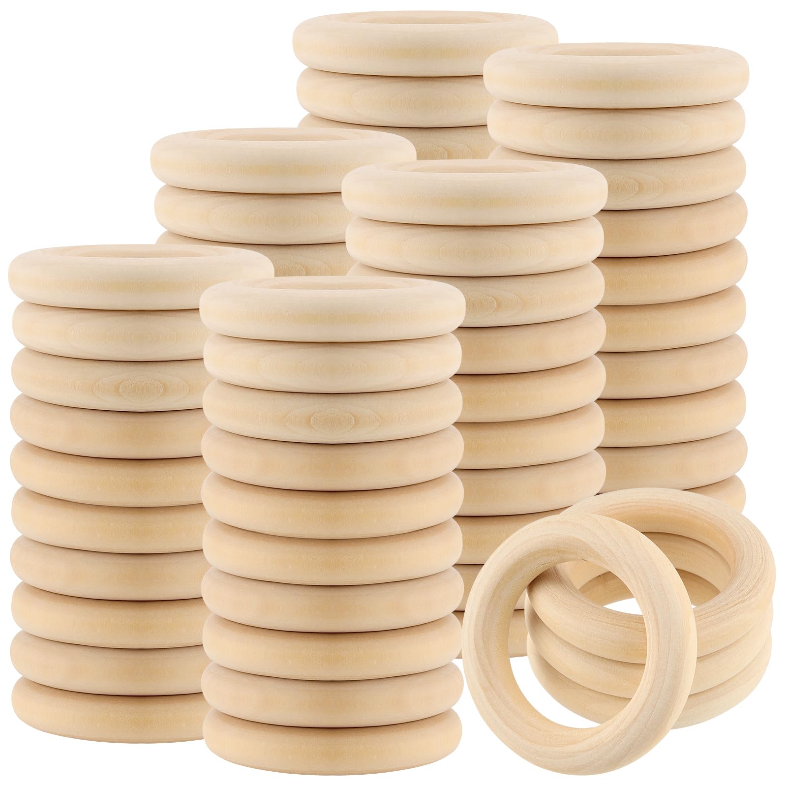HONYUET 100 PCS 55mm Wooden Macrame Rings, 2 Inch Craft Curtain Wood Loops for DIY Jewelry Wedding Ornaments