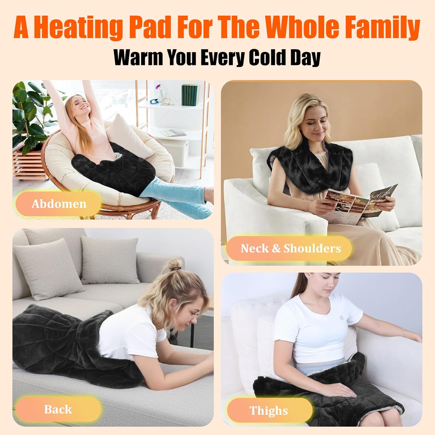 Weighted Heating Pad for Neck and Shoulders and Back,30s Fast Heating for Pain Relief, Ergonomic Heated Wrap, 160℉ Max Temp 8 Heat & 16 Auto-Off Timers,Memory Function,Birthday Gifts for Women,Black - Image 7
