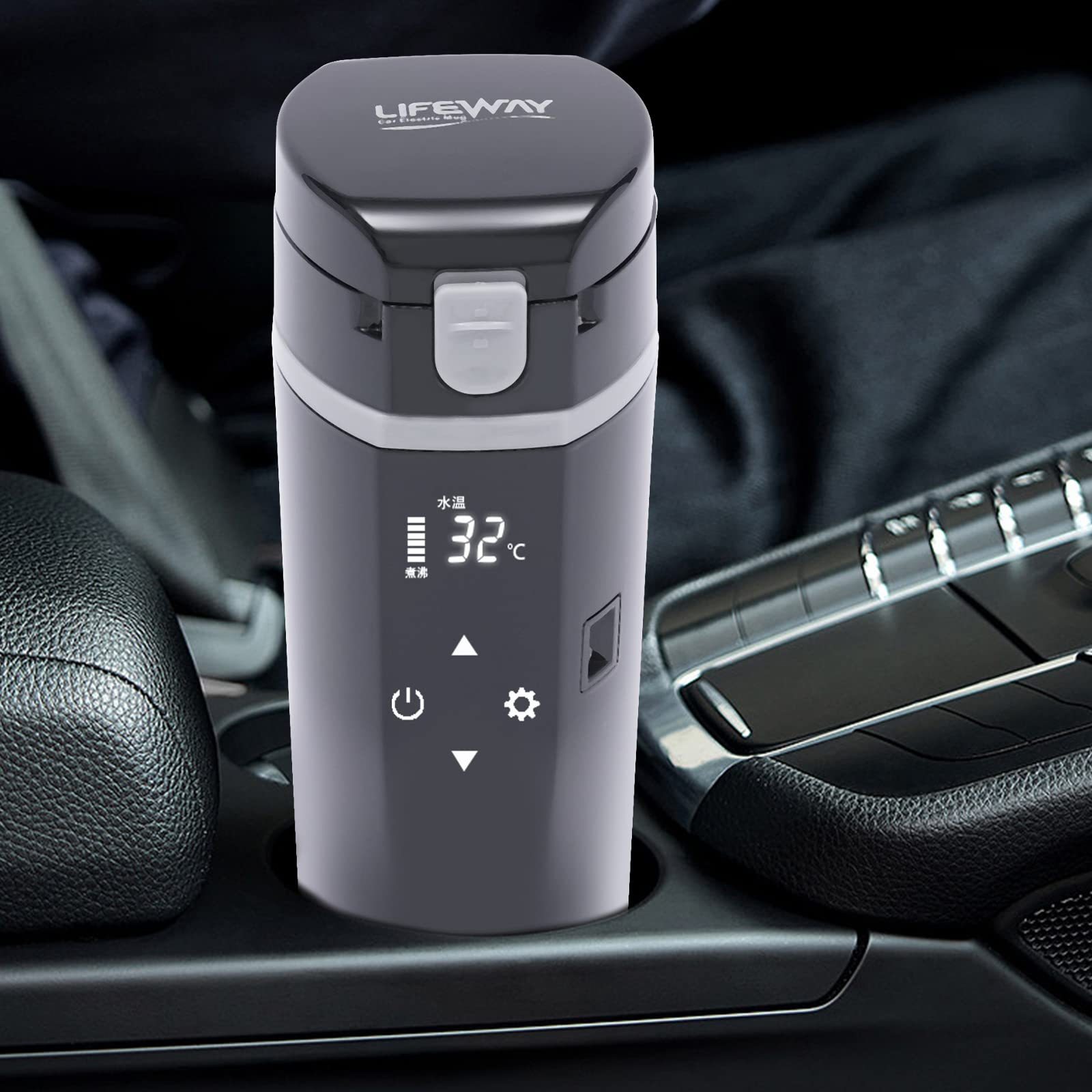 Podróżny czajnik elektryczny samochodowy 45,95W 12V/24V, 500ML kubek grzewczy samochodowy, 4 inteligentne tryby 40-100℃ czajnik do samochodu podróżny czajnik 6,5x23,5cm czajnik samochodowy ze stali