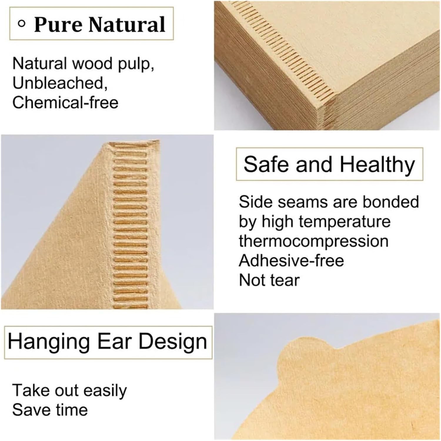 200pcs Coffee Filter Paper Disposable Natural Paper Filters 1-4 Cups V-Shaped Coffee Drip Paper Filters Cafes Home Accessories(200pcs U02 brown)