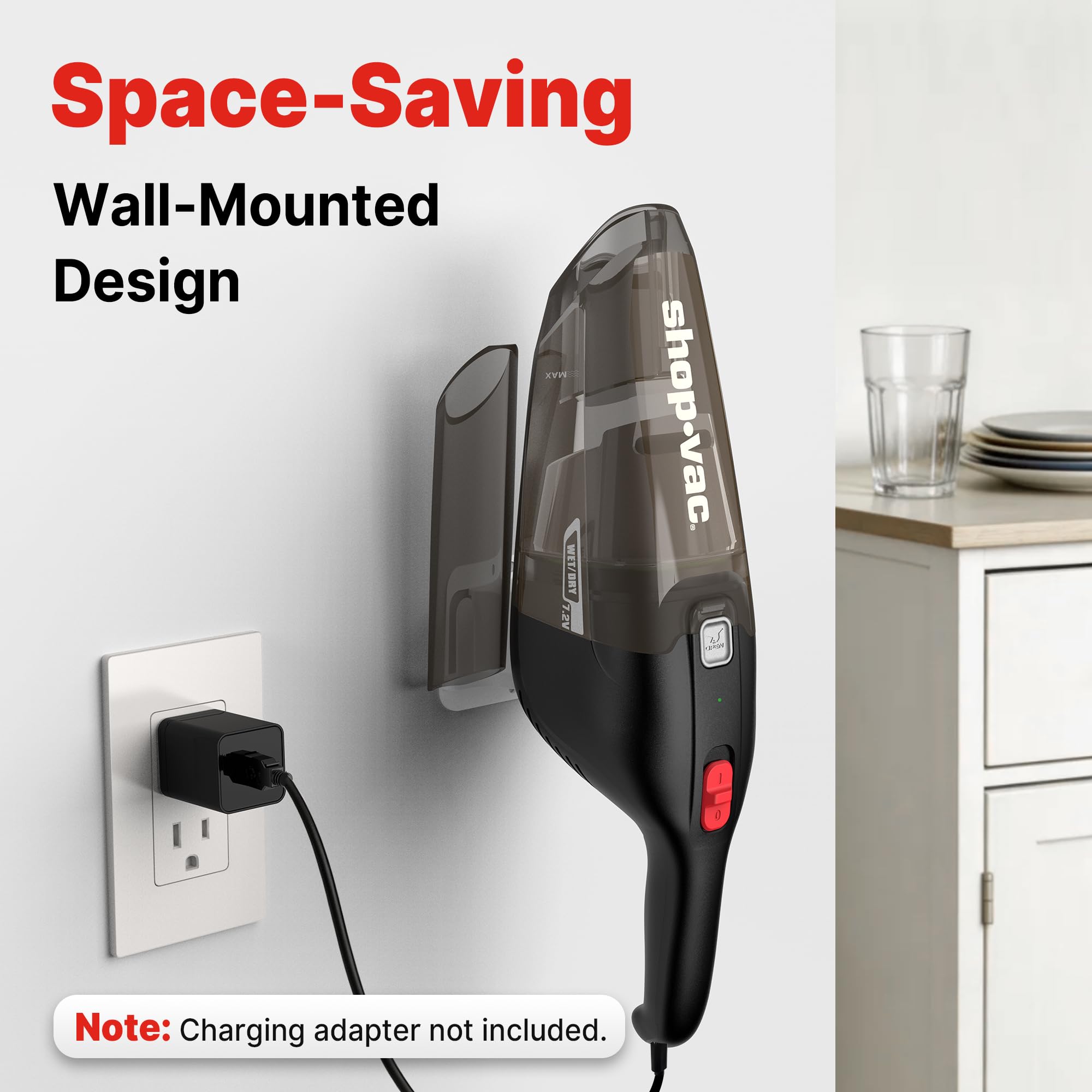 Shop Vac - Aspirador de Mano para Uso en seco y húmedo, 5500 kPa, inalámbrico, Recargable, Montaje en Pared, Herramienta de Grietas, portátil para el hogar