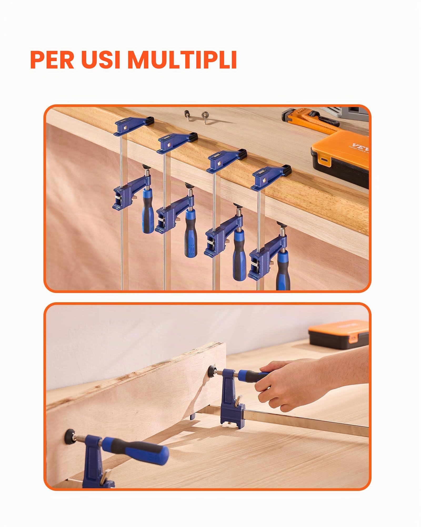 VEVOR Morsetti a Barra Lavorazione Legno 4 Pezzi, Apertura 91,4 cm, Morsetto a F Bloccabile Carico max. 272 kg, Profondità 63,5 mm, Set di Morsetto da Falegname Materiale in Ghisa Acciaio al Carbonio