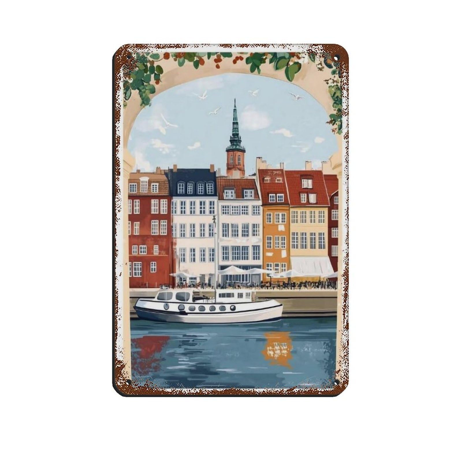 Lxwnze 20L X 30W Cm Copenhagen Poster, Scandinavia, Denmark Art Retro Poster Metal Tin Sign Chic Art Retro Iron Painting Bar People Cave Cafe Family Garage Poster Wall Decoration 8X12inch(20X30cm)