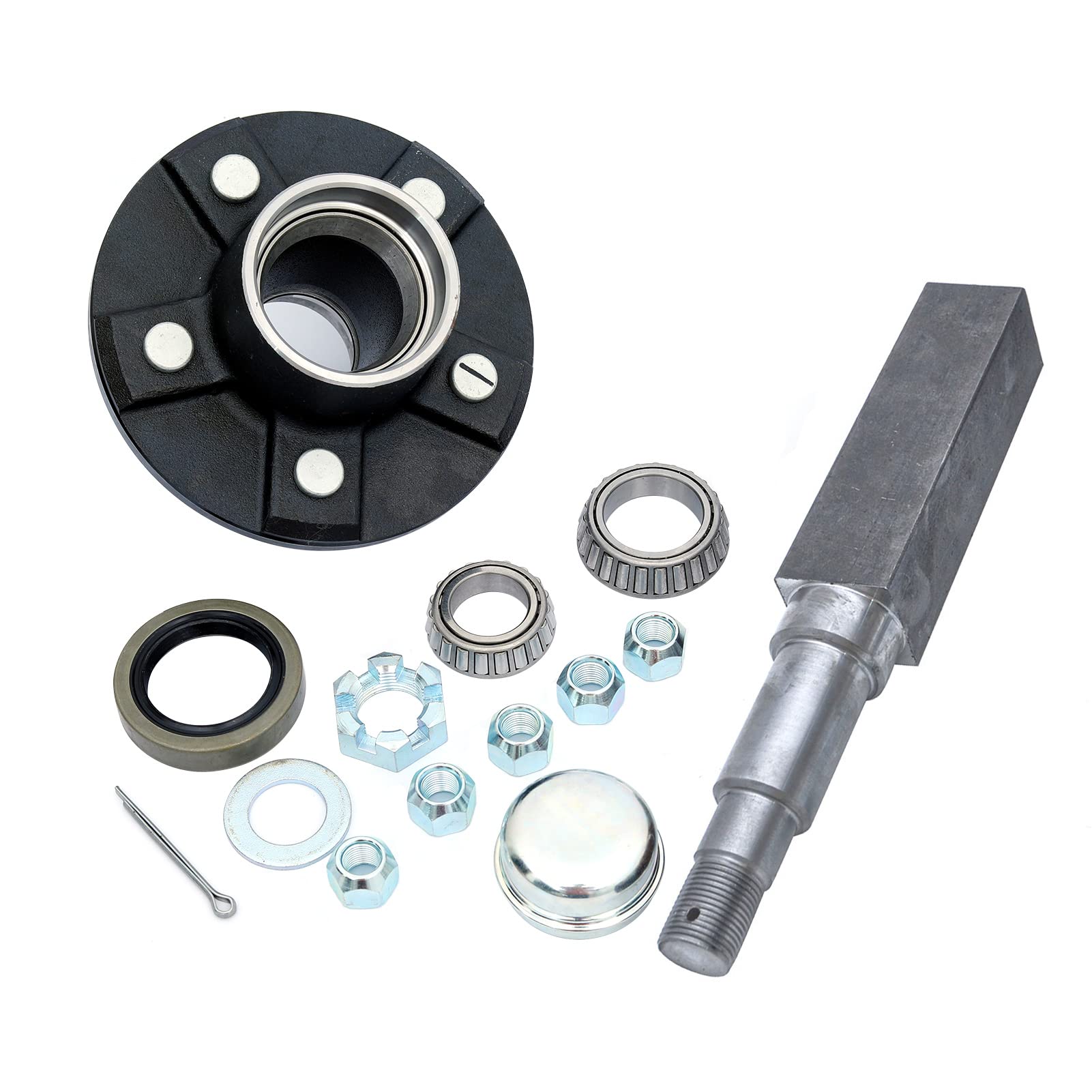 5-Bolt on 4-1/2" Circle Trailer Hub Assembly,Fit for 3,500 lbs axle,with 1-3/8" to 1-1/16" Tapered Spindle and Bearings