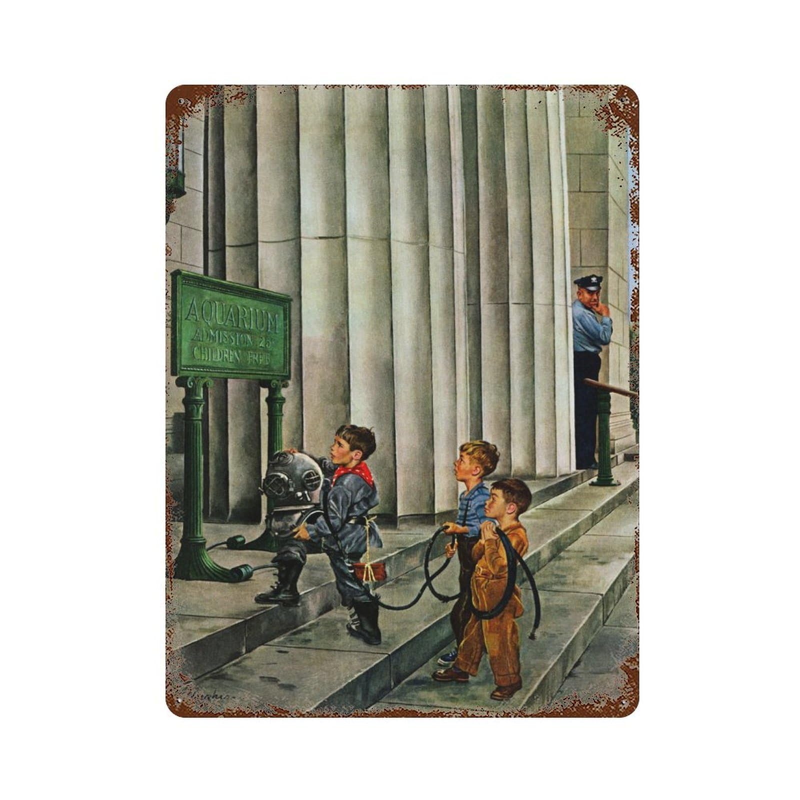 On The Stairs Retro Metal Sign 15.7"x11.8", Vintage Wall Decor for Garage, Pub Or Kitchen