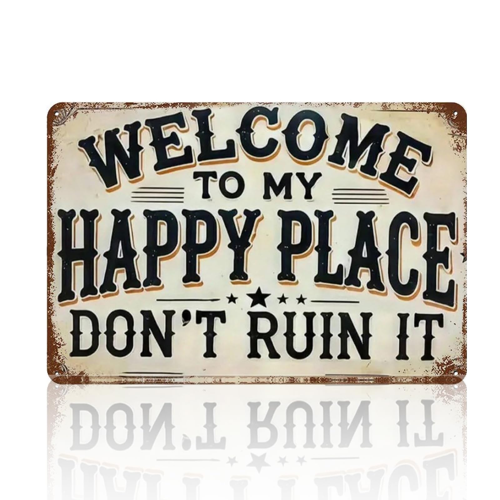 Welcome To My Happy Place Vintage Decor Sign, Garden Room Ideas Welcome Sign, Vintage Room Decor Outdoor Wall Art for Home Garden Bar Kitchen Bedroom Door Metal Signs