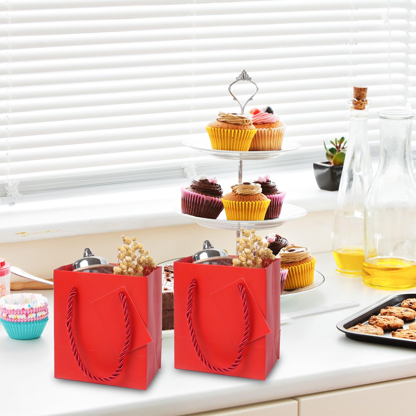 KEEPARTY Lot De 18 Sacs Cadeaux En Papier Avec Poignée Et Impression Feuille D'or Pour Fête De Mariage 12,7 X 10,2 X 33 Cm