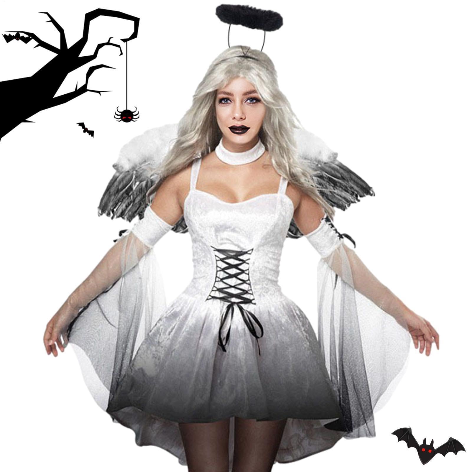 Vintage Gothic Engel Halloween Kostüm mit Flügeln im Vintage Stil, weich,
