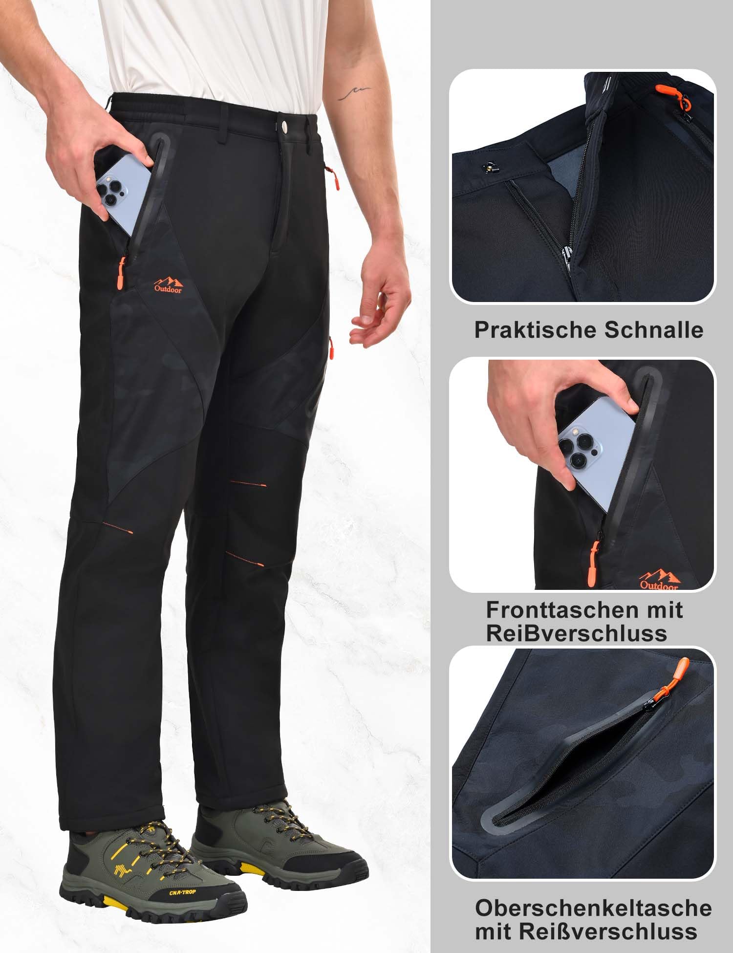 HFDWYJ Uomo Impermeabile Hiking Pants Outdoor Snow Ski Pesca Fleece Foderato Isolato Soft Shell Pantaloni Invernali