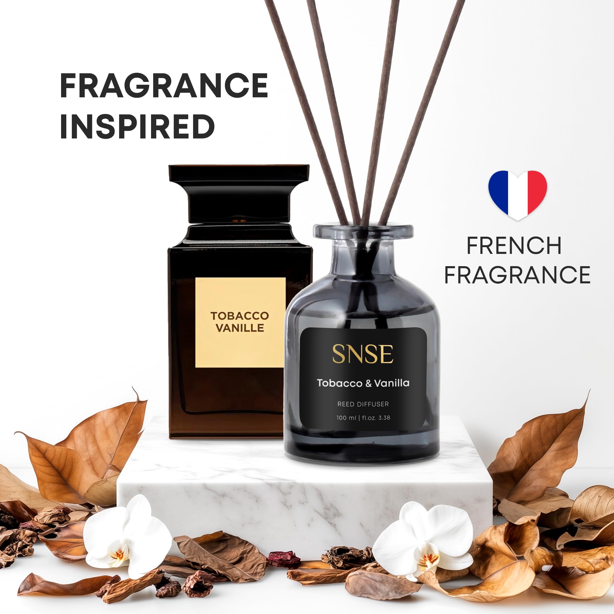 SNSE Tobaco & Vanilla Reed Diffuser Set - Premium Reed Diffusers for Home with Diffuser Reeds, Luxurious Gift Aroma, Sophisticated Scent, Ideal for Relaxation, Elegant Home Fragrance